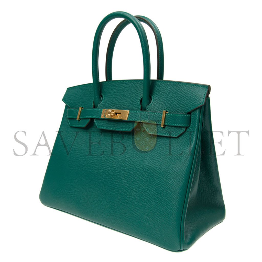 HERMES BIRKIN 30 EPSOM LEATHER PEACOCK GREEN GOLD BUCKLE BAG H028369CCZ6 (30*23*15cm)